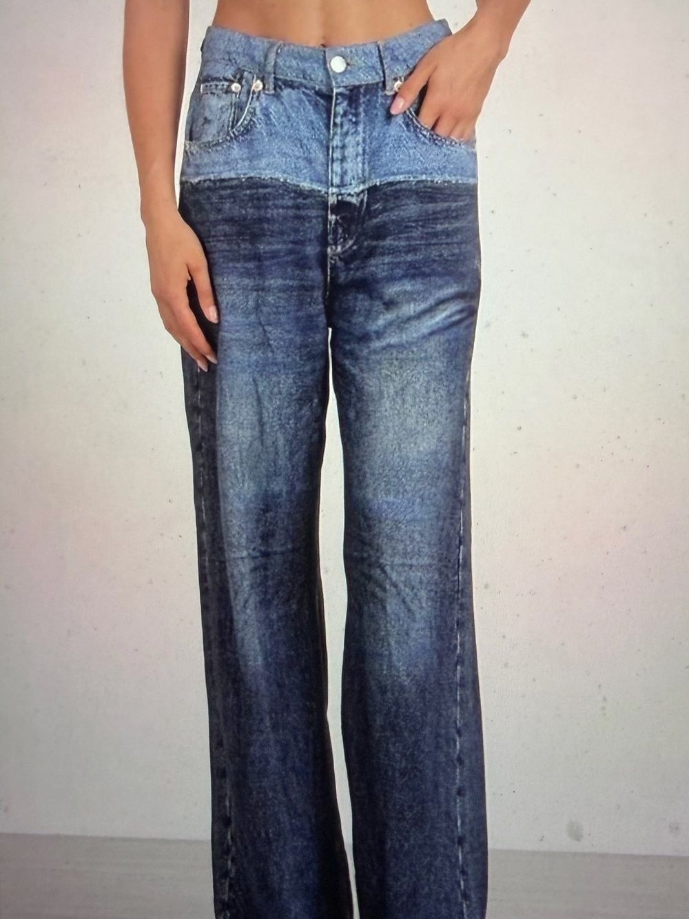 Elan SWEATPANTS JEAN High-Waist Two-Tone Blue Wide-Leg Jeans - NWT - Size S